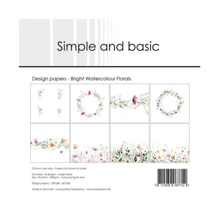 Simple and Basic Design Papers "Bright Watercolour Florals" SBP568
