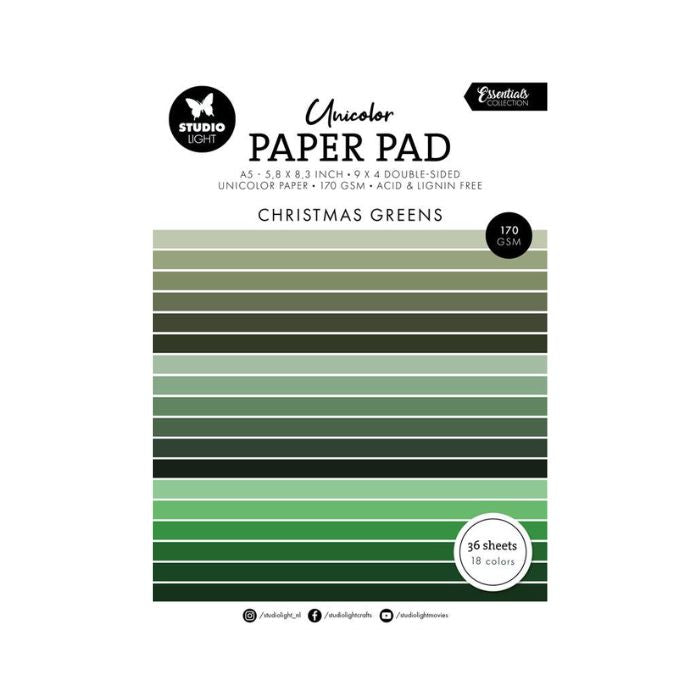 Studio Light Unicolor paper pad "Christmas greens"