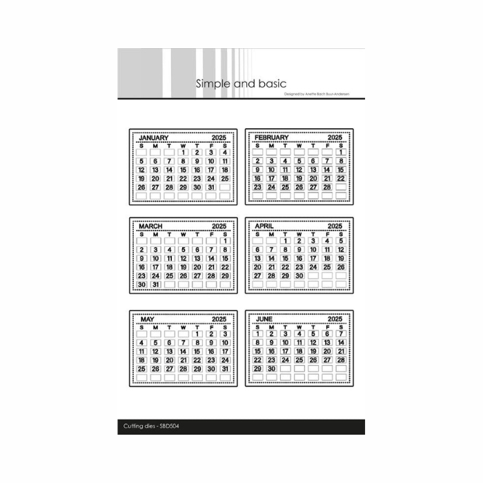 Simple and Basic die "Calender Tabs 2025 - Jan-Jun ENGELSK" SBD504