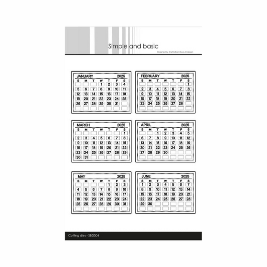 Simple and Basic die "Calender Tabs 2025 - Jan-Jun ENGELSK" SBD504