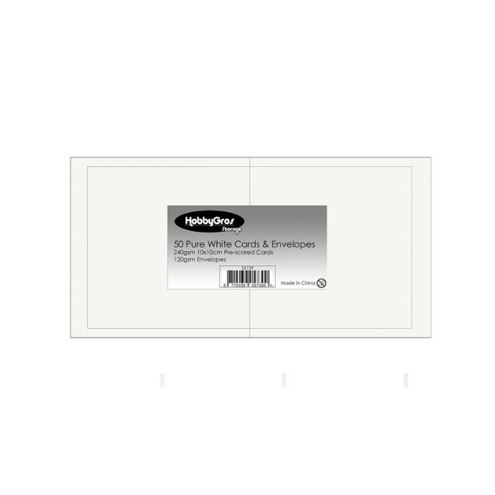 HobbyGros Storage - 50 Sæt - 10x10cm Kort/Kuverter "Pure White" SS129
