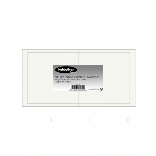 HobbyGros Storage - 50 Sæt - 10x10cm Kort/Kuverter "Pure White" SS129