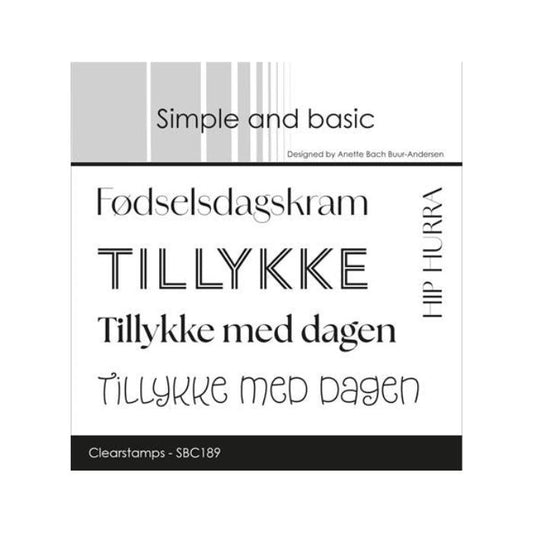 Simple and basic Clearstamp "Tillykke med dagen" SBC189