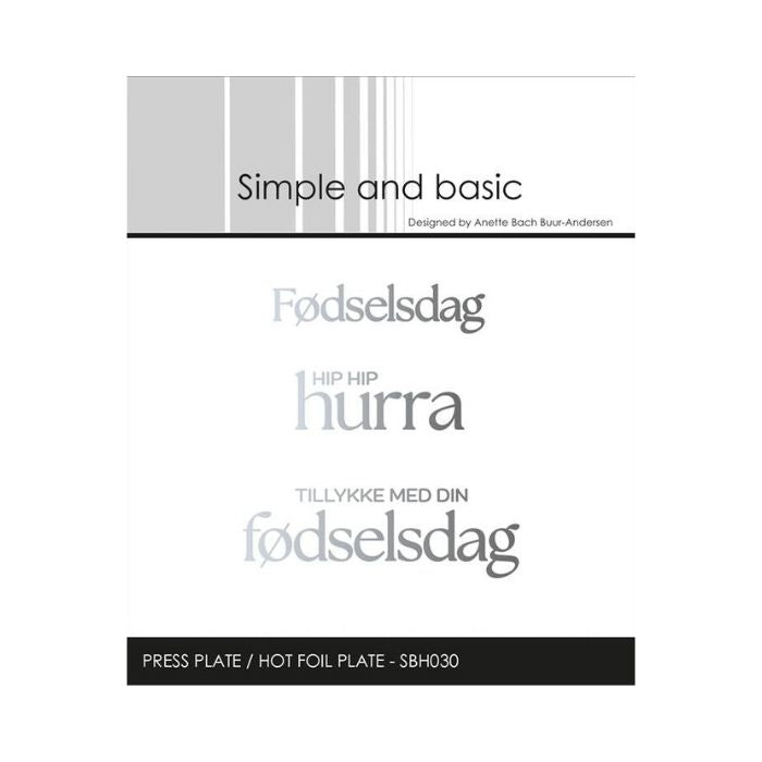 Simple and Basic Press Plate / Hot Foil Plate “Fødselsdag" SBH030