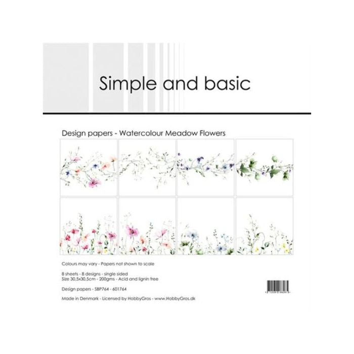 Simple and Basic Design Papers "Watercolour Meadow Flowers" SBP764