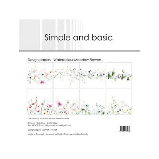 Simple and Basic Design Papers "Watercolour Meadow Flowers" SBP764