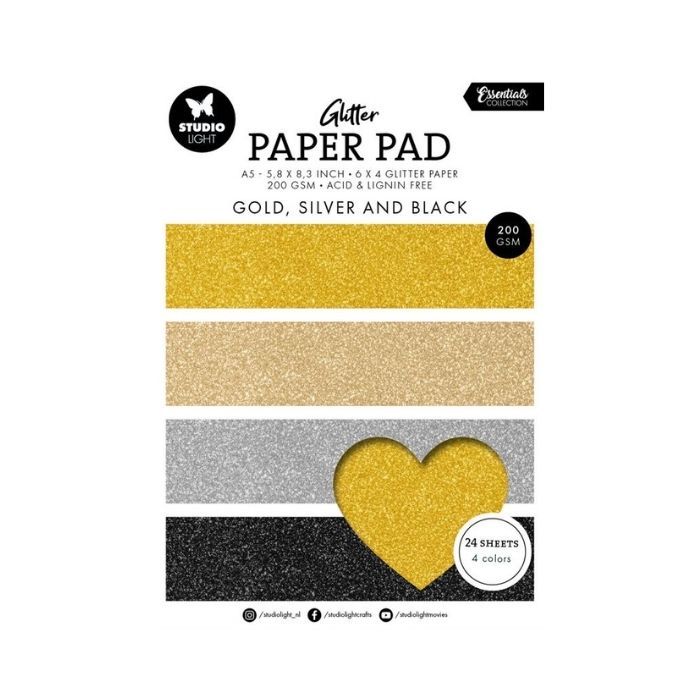 Studio Light Glitter Paper Pad Gold, silver and black SL-ES-PP209