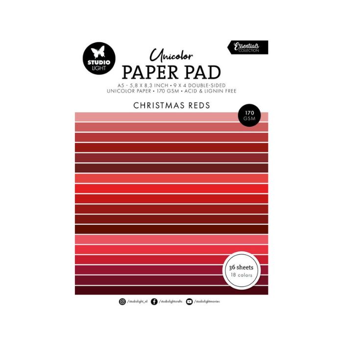 Studio Light Unicolor paper pad "Christmas reds"