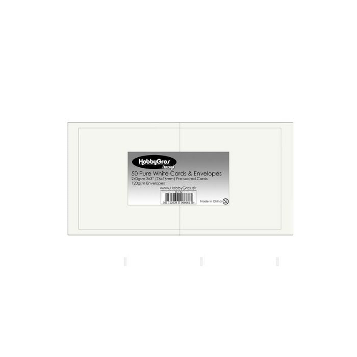 HobbyGros Storage - 50 Sæt - 3x3" / 76x76mm - Kort/Kuverter "Pure White" SS142
